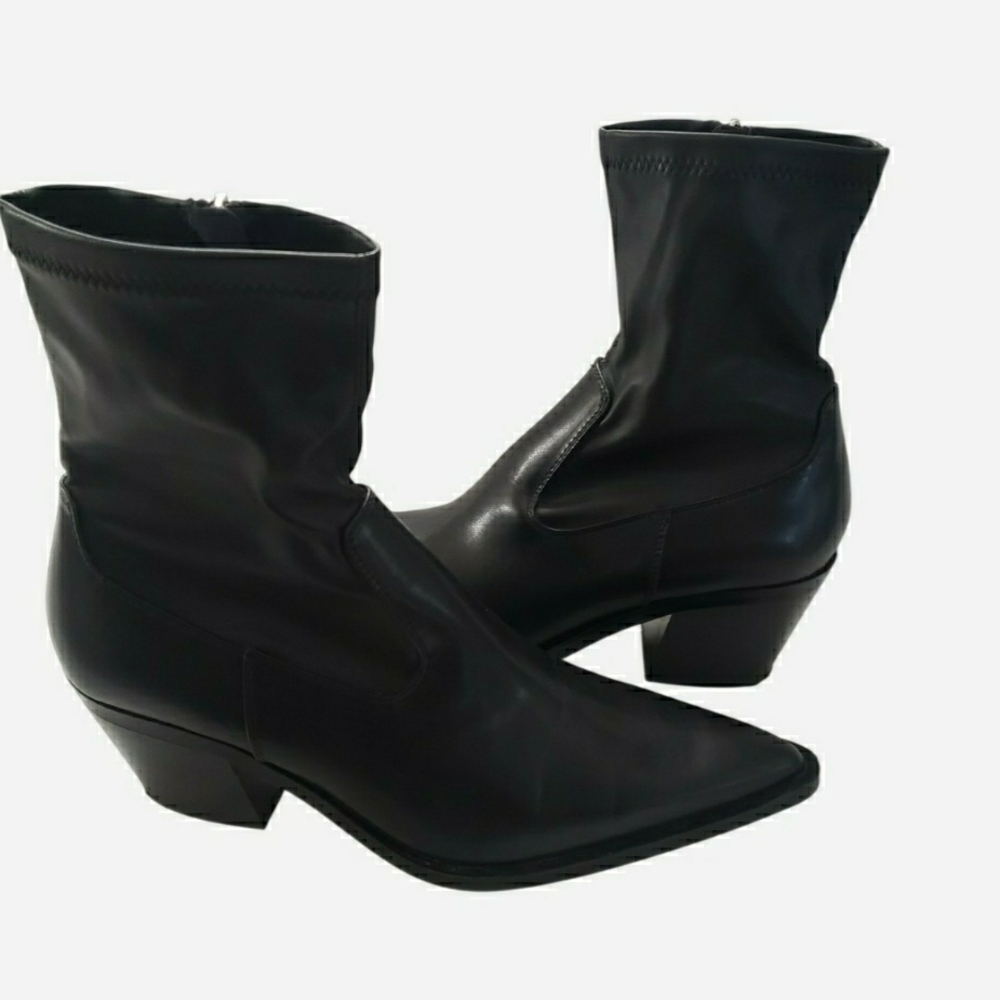 Zara Black Zip Up Heeled Boots Pointed Toe Ankle Boots Size 40 US 9